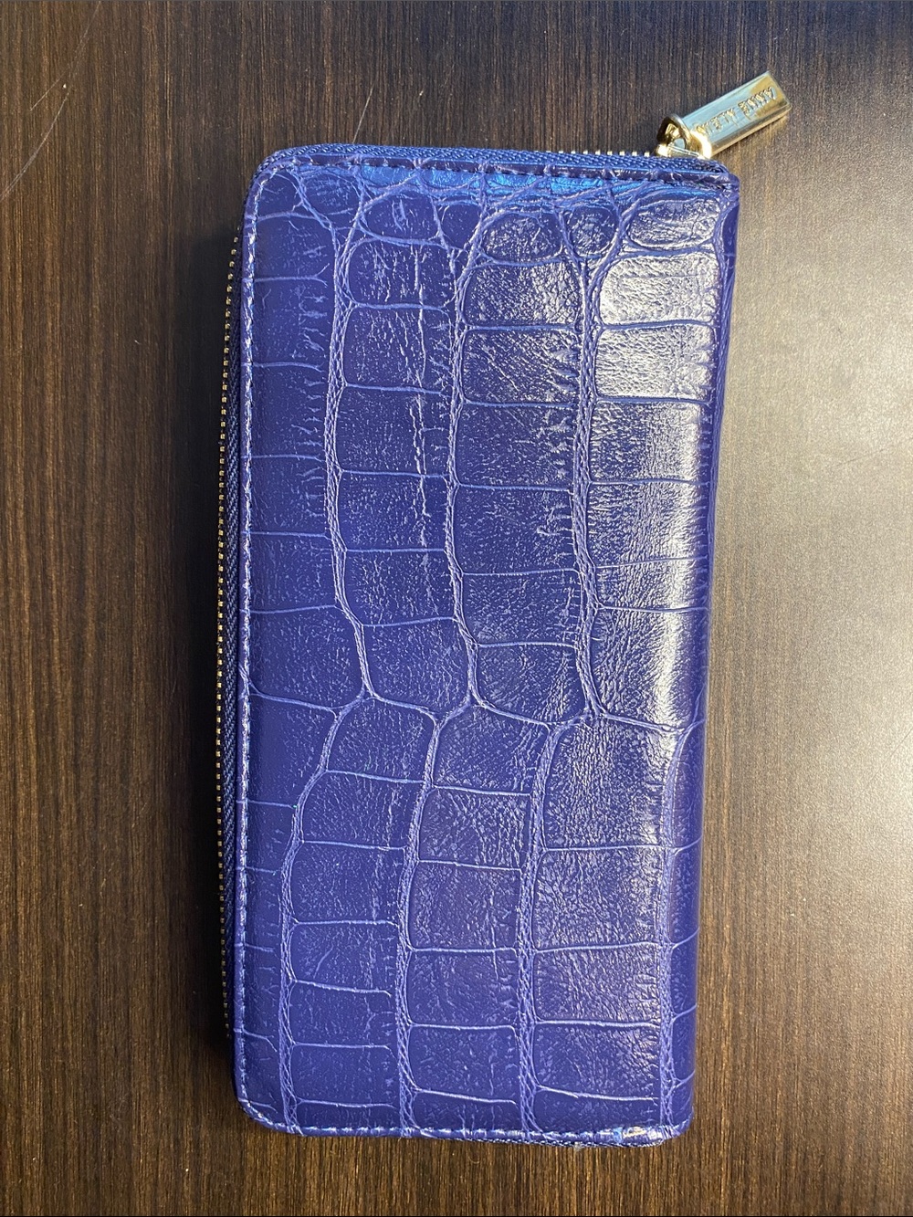 Anne Klein Blue Croc Embossed Zip Around Continental Wallet